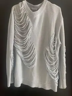 ZARA ダメージ加工 ラメニット セーター ライトブルー L●透け感　重ね着のサムネイル