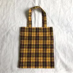 チェック柄ぺたんこトートバッグ(イエロー) ハンドメイドバッグ