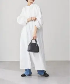 バンドカラー ロングワンピース