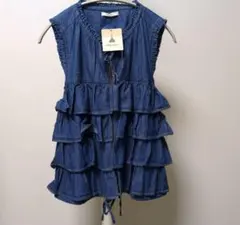 【最終値下げ】ニコアンド　フリルティアードベスト フリーサイズ　ブルー　新品