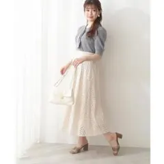PBD コットンレースフレアスカート アイボリー S
