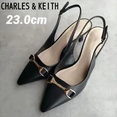 【美品】チャールズ アンド キース ポインテッドトゥスリングバックパンプス 黒