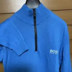 極美品サイズM/HUGO BOSSゴルフライン秋冬ロゴ刺繍/ハーフJIPセーター