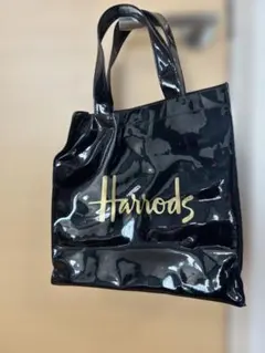 ハロッズ　トートバッグ　エナメル　黒