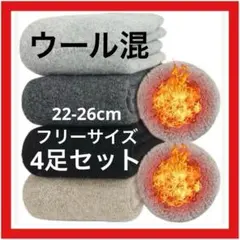 厚手靴下 冬 4足セット 極暖 肉厚 無地 ウール カジュアル もこもこ