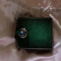 グリーン レザー 二つ折り財布