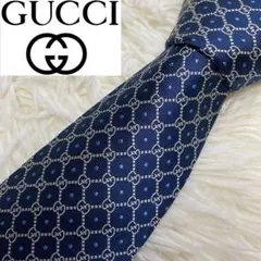 GUCCI グッチ 高級シルク ネクタイ GG柄 ネイビー 結婚式　成人式　ロゴ