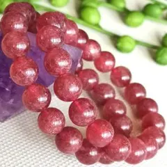 【2点】在庫処分　濃厚色　天然石ストロベリークォーツ約10.4㍉　ブレスレット