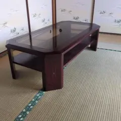間もなく掲載終了送料込み 和風木製座卓 ダークブラウガラス付き