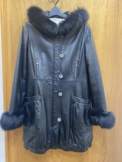 【軽い】ブラックレザーファーコート