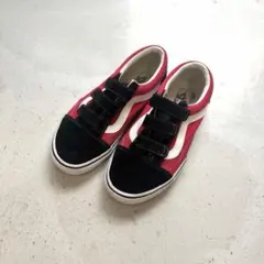 【人気】VANS バンズ オールドスクール ベルクロ 赤×黒 23.5cm 靴