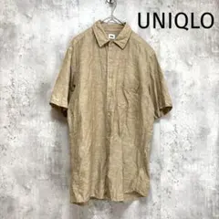 【UNIQLO】半袖シャツ ベージュ L シンプル リネン混 薄手 涼しい 春夏