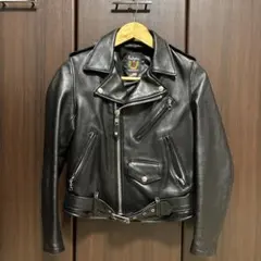 Schott ブラック レザー ダブルライダースジャケット S