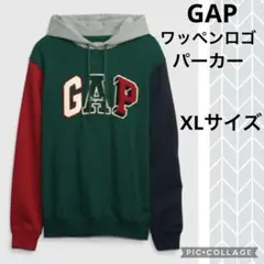 GAPワッペンロゴパーカー☆XLサイズヴィンテージソフトカラーブロックフーディー