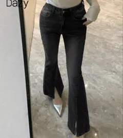 shein DAZY フレアデニムパンツ　ダークグレー　M
