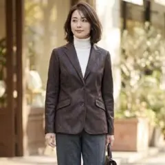 Y6987*アシッド☆ジャケット☆M☆焦げ茶☆スエードパイピング☆日本製☆2つ釦