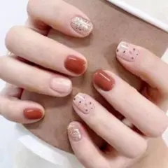 ネイルチップ ブラウン ベージュ ゴールド