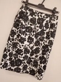 Otto☆レディース モノトーン フラワー タイト ミディアム スカート 美品