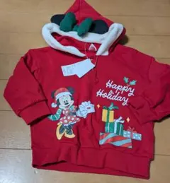 【新品未使用】ディズニー　ミニー　100cm クリスマス　パーカー　裏起毛フード