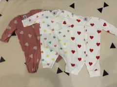 プチバトー　ハート柄ロンパース3枚