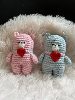 【ハンドメイド】あみぐるみ　クマ　くま　カップル　キーホルダー　キーリング