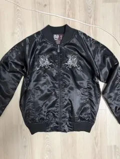 ブラック サテン スカジャン 刺繍デザイン