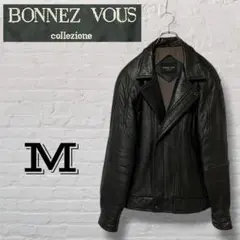 シープスキン中綿ダブルライダースジャケット　ブラック　裏地総柄　本革