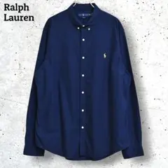 現行　ラルフローレン　オックスフォードシャツ　ネイビーXXL　金ポニー 刺繍ロゴ