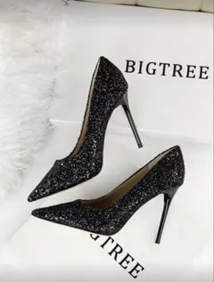レディース　パンプス　キラキララメブラック