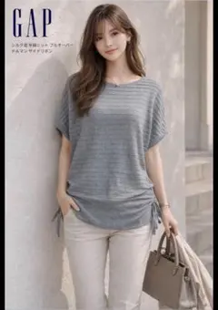 【美品】GAP シルク混 半袖ニット プルオーバー ドルマン サイドリボン