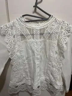 レース装飾 ホワイト 長袖ブラウス