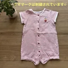 familiar (ファミリア)赤と白ストライプロンパース。刺繍が可愛い