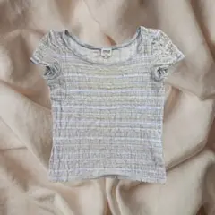 00s アルマーニ 半袖トップス ストライプ グレー ベージュ 古着 イタリア製