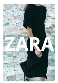 ZARA黒Мサイズ カットソーワンピース 半袖 ロング