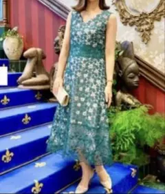 美品グレースコンチネンタル ケミカル レース フラワー ドレス 緑　38