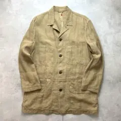 雰囲気抜群 パパス リネン カバーオール シャツジャケット 麻 刺繍ロゴ