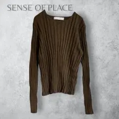 【SENSE OF PLACE】　リブニットトップス　カーキ　洗える　コットン混