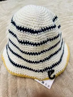 【新品未使用】リバーシブル かぎ編みハット ボーダー ニット帽 56cm