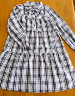 メゾピアノジュニア　チェック柄　長袖ロングワンピース　LL165