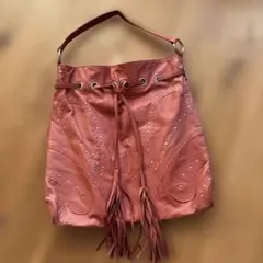 本革レザーショルダー&リュック2ウェイバッグ スタッズ&フリンジ付き