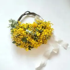 感謝SALE!もりもりミモザのリース　26㎝　銀葉アカシア　花かんざし　春 感謝SALE!もりもりミモザのリース 26㎝ 銀葉アカシア 花かんざし 春