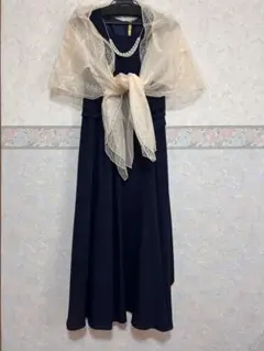 ネイビー ノースリーブ ドレス ボレロ、アクセサリー付き【美品】