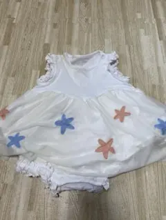 アプレクール 白 ☆肩フリル ヒトデシフォン ロンパース 70