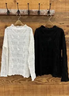 pual ce cinストレッチモチーフレースボトルネックプルオーバーロンT長袖