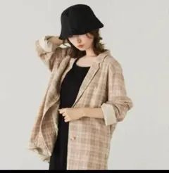 kasutane 淡いベージュ×キャメルユルっとロングジャケット　フリー