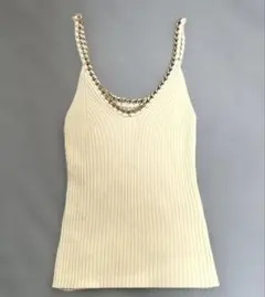 【新品未使用】ZARA リブ編み オフホワイト タンクトップ　S
