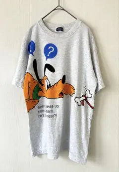 【希少】90s ディズニー プルート 立体刺繍 Tシャツ 杢グレー 千趣会限定のサムネイル