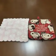 FURLA ハート柄タオルハンカチ　スヌーピーファスナー付きハンカチ2点セット