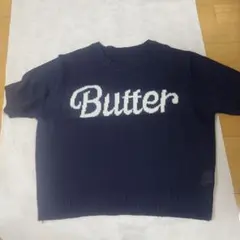 nugu Butter ロゴ 半袖 ニット ネイビー