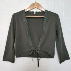 美品　ユニクロ【L】グリーン　緑色　ショート丈　ボレロ　カーディガンコットン混合